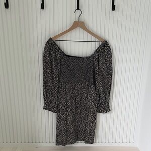 Floral Black and White Off-Shoulder Dress